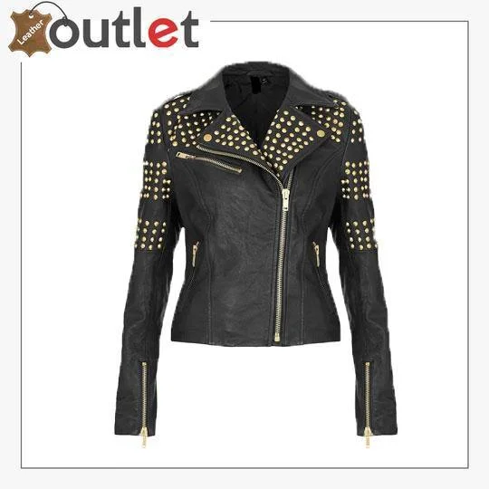 Handcrafted Golden Half Studded Black Leather Jacket Oversized Jacket Tailored Jacket Straight Jacket Handcrafted Golden Half Studded Black Leather Jacket Oversized Jacket Tailored Jacket Straight Jacket