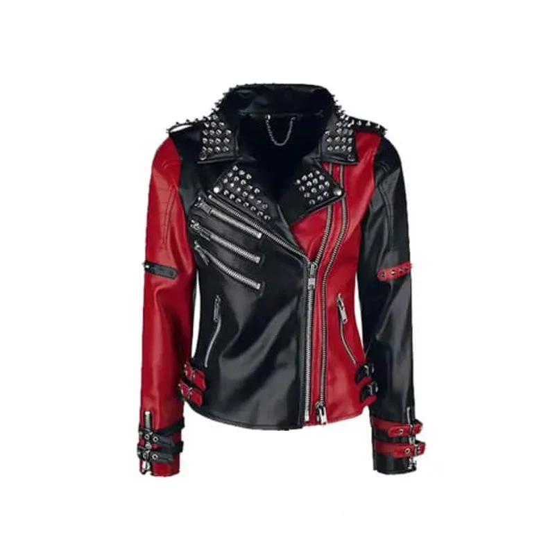 Handmade Women Black Fashion Studded Punk Style Leather Jacket 10 jackets Stand-Up Collar Roll-Neck Collar Turtle Neck Handmade Women Black Fashion Studded Punk Style Leather Jacket 10 jackets Stand-Up Collar Roll-Neck Collar Turtle Neck