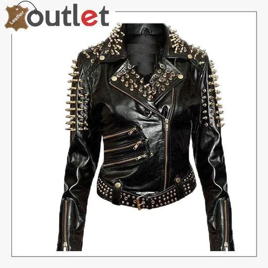 Handmade Womens Plain Black Fashion Studded Punk Style Jacket Zippered Jacket Buttoned Jacket Snapped Jacket Handmade Womens Plain Black Fashion Studded Punk Style Jacket Zippered Jacket Buttoned Jacket Snapped Jacket