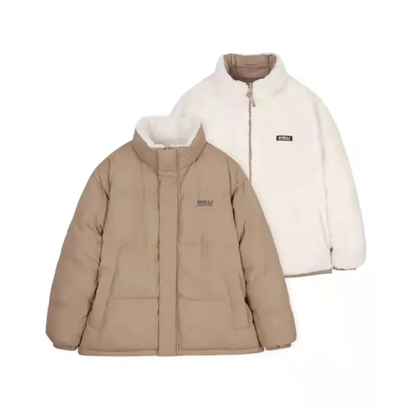 Khaki Double-Sided Down Jacket Women's White Winter Lamb Wool Coat Plush Thickened Warm Reversible Woman Coat Parka 2023 Winter Zip Front Button Front Snap Front Khaki Double-Sided Down Jacket Women's White Winter Lamb Wool Coat Plush Thickened Warm Reversible Woman Coat Parka 2023 Winter Zip Front Button Front Snap Front