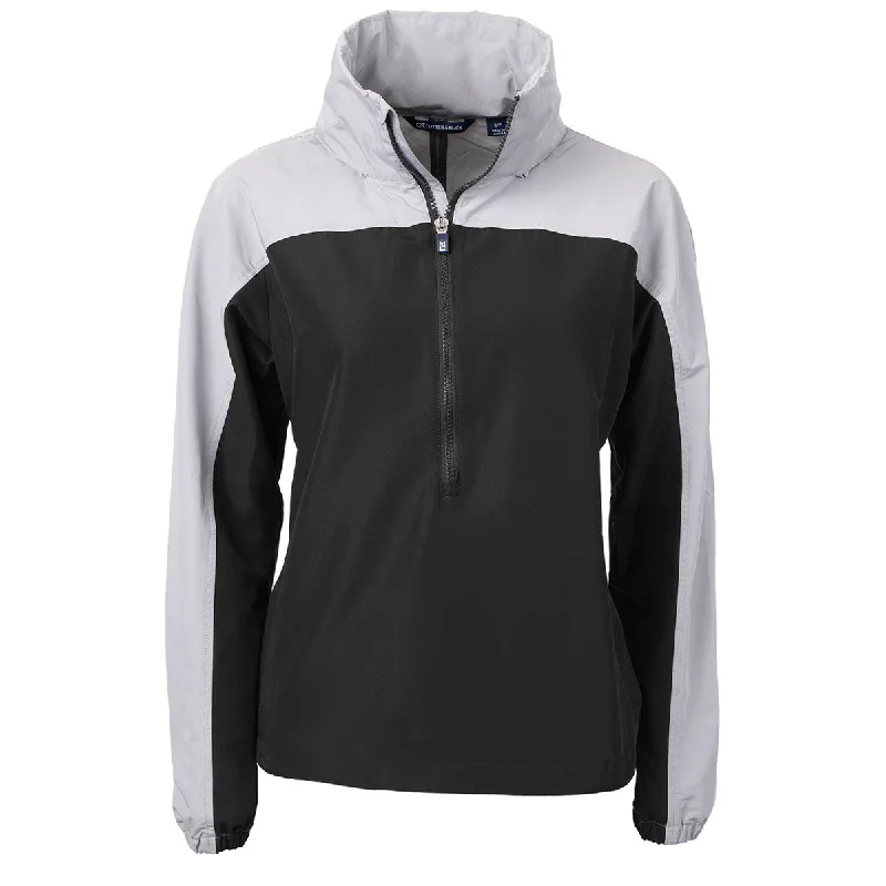 Cutter & Buck Women's Black/Polished Charter Eco Recycled Anorak Jacket Notch Collar Peter Pan Collar Cowl Neck Cutter & Buck Women's Black/Polished Charter Eco Recycled Anorak Jacket Notch Collar Peter Pan Collar Cowl Neck
