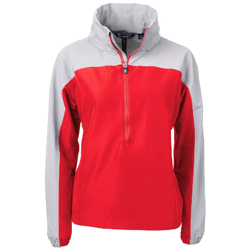 Cutter & Buck Women's Red/Polished Charter Eco Recycled Anorak Jacket Stand-Up Collar Roll-Neck Collar Turtle Neck Cutter & Buck Women's Red/Polished Charter Eco Recycled Anorak Jacket Stand-Up Collar Roll-Neck Collar Turtle Neck