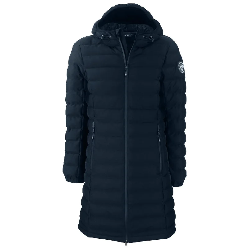 Cutter & Buck Women's Navy Blue Mission Ridge Repreve Eco Insulated Long Puffer Jacket A-Line Jacket Boat Neck Shawl Collar Cutter & Buck Women's Navy Blue Mission Ridge Repreve Eco Insulated Long Puffer Jacket A-Line Jacket Boat Neck Shawl Collar