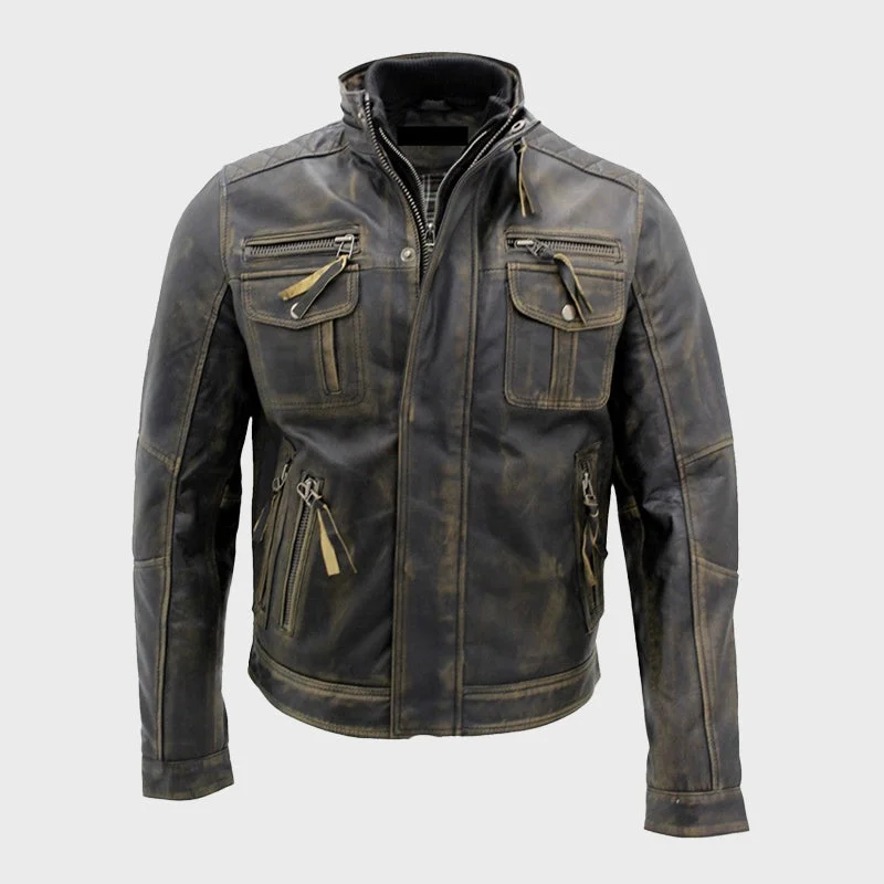 Men's Distressed Brown Vintage Cafe Racer Real Leather Jacket Ribbed Jacket Pleated Jacket Ruffled Jacket Men's Distressed Brown Vintage Cafe Racer Real Leather Jacket Ribbed Jacket Pleated Jacket Ruffled Jacket