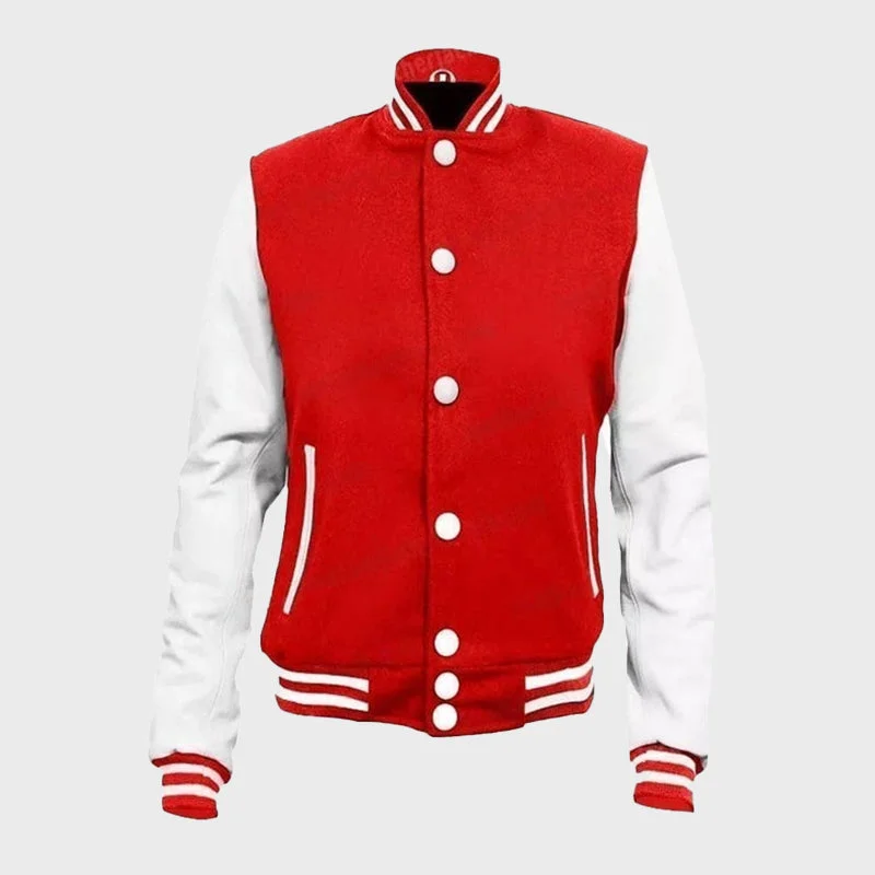 Men's Red And White Varsity Jacket Elasticated Jacket Padded Jacket Insulated Jacket Men's Red And White Varsity Jacket Elasticated Jacket Padded Jacket Insulated Jacket