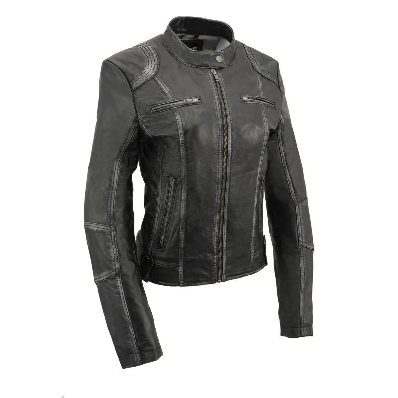 Milwaukee Leather SFL2830 Women's Black Sheepskin Scuba Style Fashion Leather Jacket Fleece Jacket Down Jacket Parka Milwaukee Leather SFL2830 Women's Black Sheepskin Scuba Style Fashion Leather Jacket Fleece Jacket Down Jacket Parka