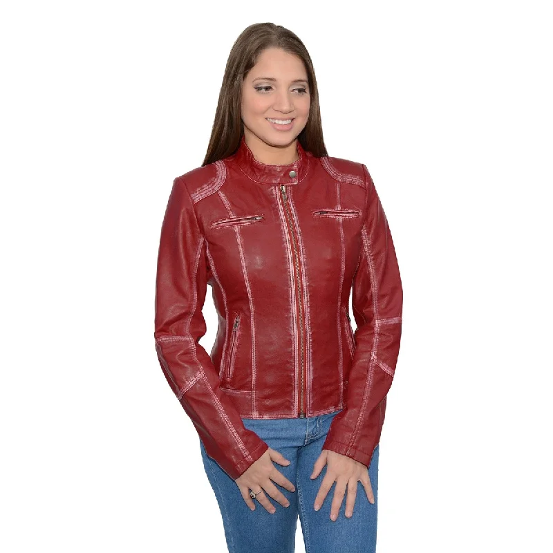 Milwaukee Leather SFL2830 Women's Red Scuba Style Sheepskin Fashion Leather Jacket Toggled Jacket Drawstring Jacket Belted Jacket Milwaukee Leather SFL2830 Women's Red Scuba Style Sheepskin Fashion Leather Jacket Toggled Jacket Drawstring Jacket Belted Jacket
