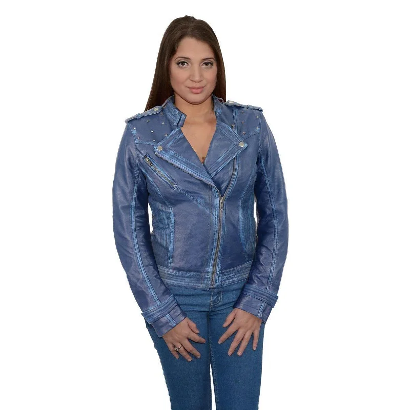 Milwaukee Leather Women's Maiden Royal Blue Premium Sheepskin Motorcycle Fashion Leather Jacket with Studs SFL2840 Welt Pockets Slit Pockets Flap Pockets Milwaukee Leather Women's Maiden Royal Blue Premium Sheepskin Motorcycle Fashion Leather Jacket with Studs SFL2840 Welt Pockets Slit Pockets Flap Pockets