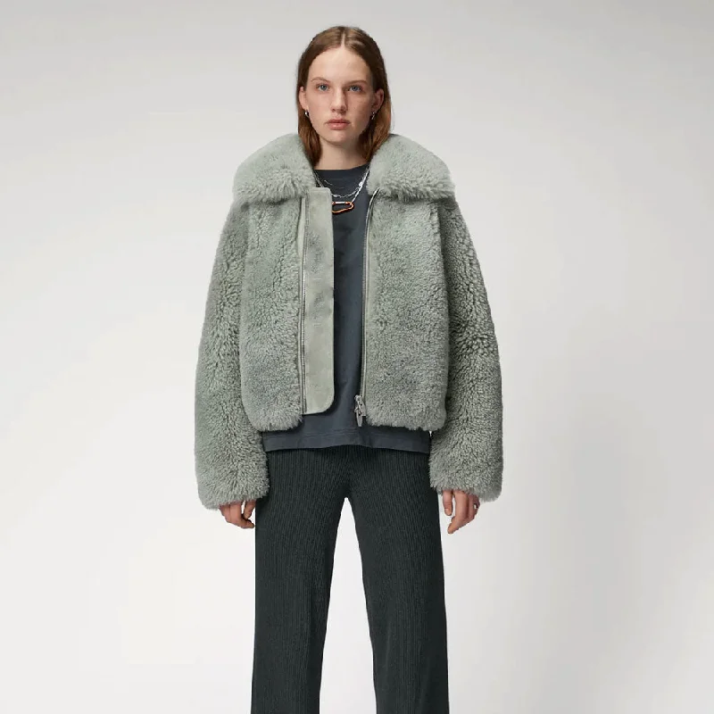 New Grey Womens Winter Shearling Short Fox Fur Jacket Cardigan Sweater Pullover