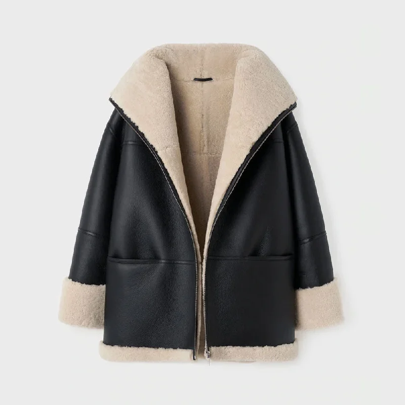 New Sheepskin Shearling RAF Aviator Styled Leather Jacket For Women Tailored Jacket Straight Jacket A-Line Jacket New Sheepskin Shearling RAF Aviator Styled Leather Jacket For Women Tailored Jacket Straight Jacket A-Line Jacket