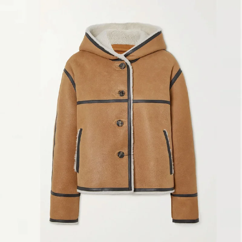 New Women Hooded Leather-trimmed Shearling Leather Bomber Jacket Cotton Jacket Linen Jacket Terry Jacket New Women Hooded Leather-trimmed Shearling Leather Bomber Jacket Cotton Jacket Linen Jacket Terry Jacket
