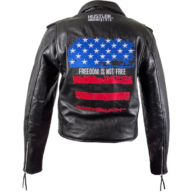 Hustler Ladies HSL-800 'Freedom Is Not Free" Vintage Leather Motorcycle Jacket One-Shoulder Jacket Off-the-Shoulder Jacket Asymmetrical Jacket Hustler Ladies HSL-800 'Freedom Is Not Free" Vintage Leather Motorcycle Jacket One-Shoulder Jacket Off-the-Shoulder Jacket Asymmetrical Jacket