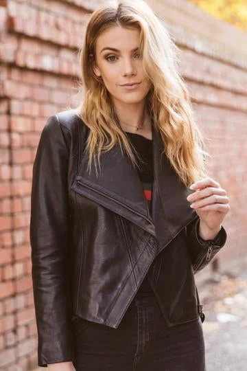 Sienna Black Lambskin Leather Jacket for Women Wool Jacket Cashmere Jacket Tweed Jacket Sienna Black Lambskin Leather Jacket for Women Wool Jacket Cashmere Jacket Tweed Jacket