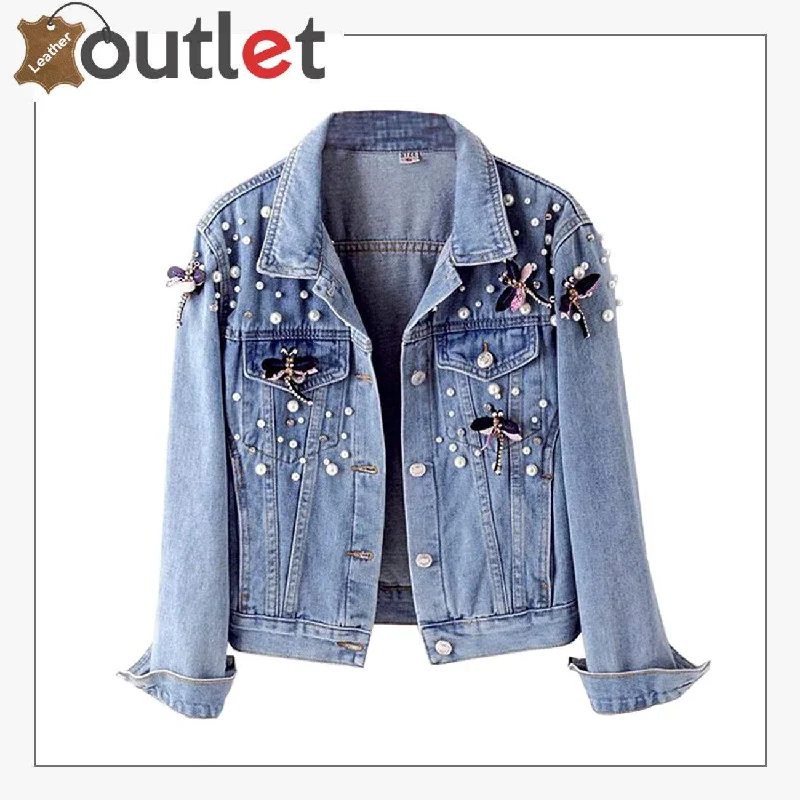 Stylish Denim Studded Jacket For Women Cotton Jacket Linen Jacket Terry Jacket