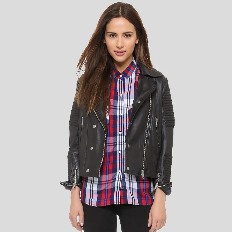Sylvie Black Motorcycle Quilted Leather Jacket Rayon Fabric Velvet Fabric Corduroy Fabric Sylvie Black Motorcycle Quilted Leather Jacket Rayon Fabric Velvet Fabric Corduroy Fabric