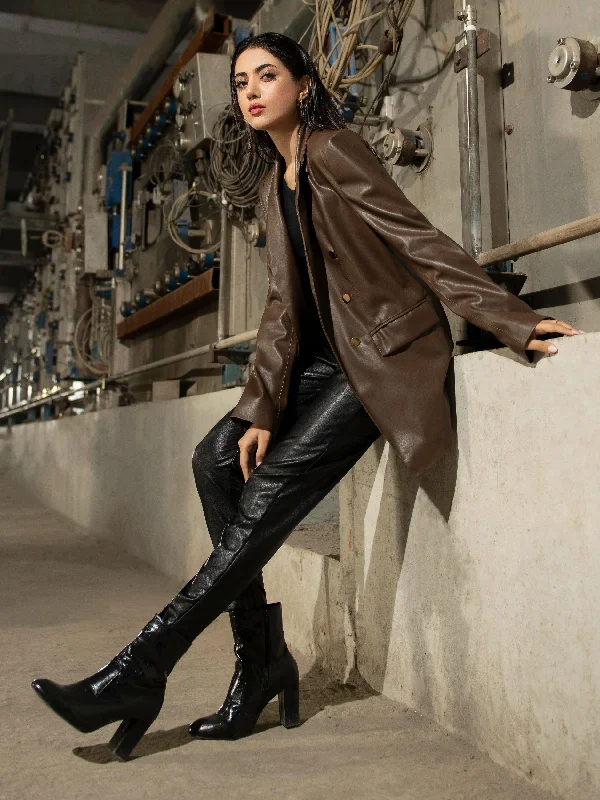 Double Breasted Leather Jacket Ribbed Jacket Pleated Jacket Ruffled Jacket