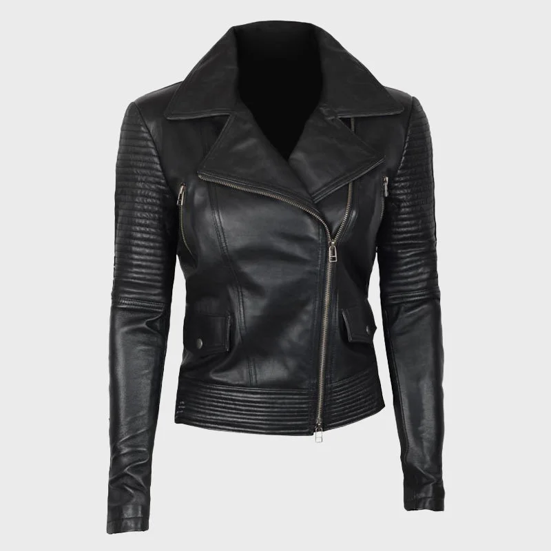Women's Black Asymmetrical Biker Quilted Leather Jacket Lace Jacket Ribbed Jacket Sequined Jacket Women's Black Asymmetrical Biker Quilted Leather Jacket Lace Jacket Ribbed Jacket Sequined Jacket
