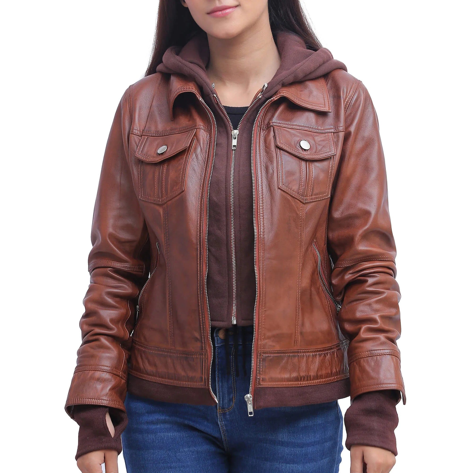 Womens Brown Leather Jacket With Hood Oversized Jacket Tailored Jacket Straight Jacket Womens Brown Leather Jacket With Hood Oversized Jacket Tailored Jacket Straight Jacket