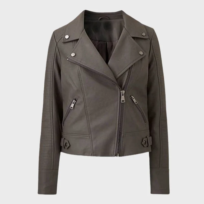 Women's Mid Grey Curve Biker Leather Jacket V-Neck Jacket Boat Neck Jacket Square Neck Jacket Women's Mid Grey Curve Biker Leather Jacket V-Neck Jacket Boat Neck Jacket Square Neck Jacket