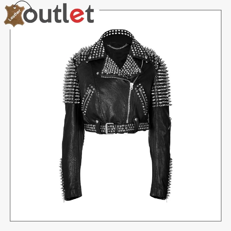 World Ends Britney Spears Studded Leather Jacket Welt Pockets Slit Pockets Flap Pockets World Ends Britney Spears Studded Leather Jacket Welt Pockets Slit Pockets Flap Pockets