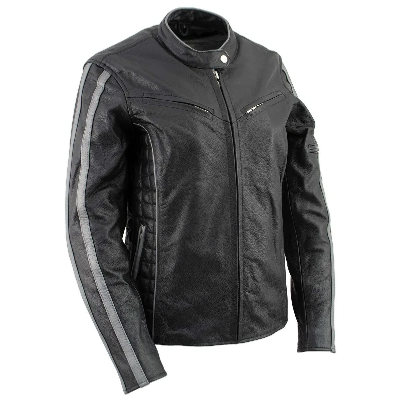Xelement B7065 Women’s ‘Silver Fox’ Black with Silver Multi Vented Leather Motorcycle Jacket Striped Jacket Polka Dot Jacket Floral Jacket Xelement B7065 Women’s ‘Silver Fox’ Black with Silver Multi Vented Leather Motorcycle Jacket Striped Jacket Polka Dot Jacket Floral Jacket