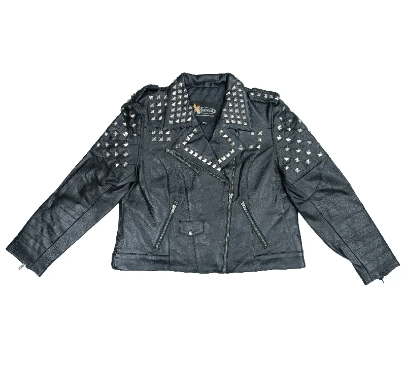 XElement XS932 Women's Black Leather Punk Studded Jacket Jersey Jacket Tulle Jacket Batik Jacket XElement XS932 Women's Black Leather Punk Studded Jacket Jersey Jacket Tulle Jacket Batik Jacket