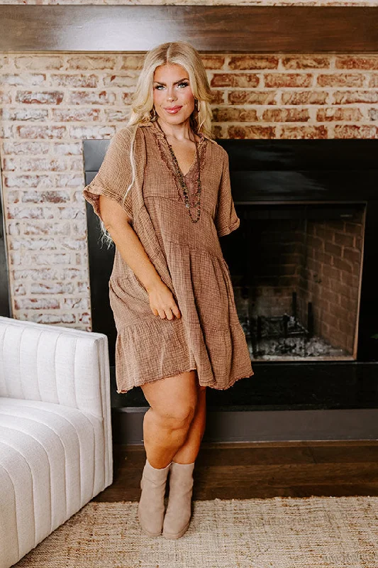 Across The World Mineral Wash Mini Dress In Mocha Curves Cozy Wraparound Mini Dress