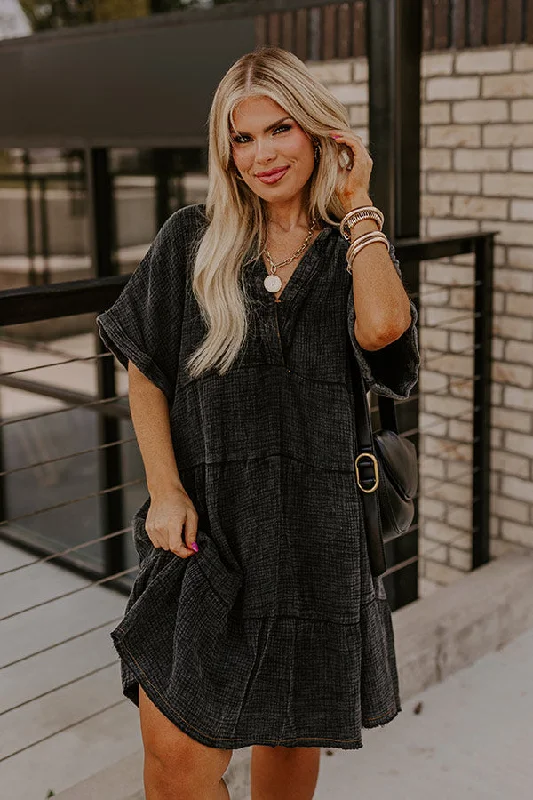 Across The World Mineral Wash Mini Dress In Vintage Black Curves Cozy Ruched Mini Dress