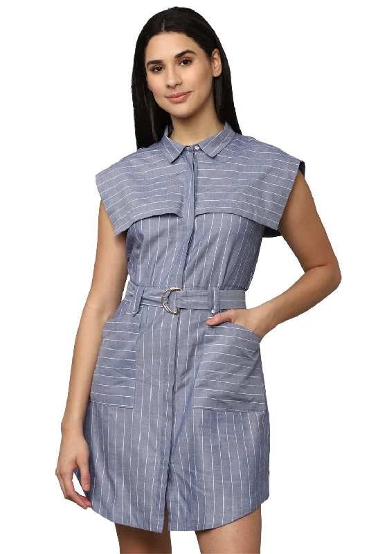 Allen Solly Women's Cotton Classic Mini Dress (Blue) Stylish Floral Print Mini Dress