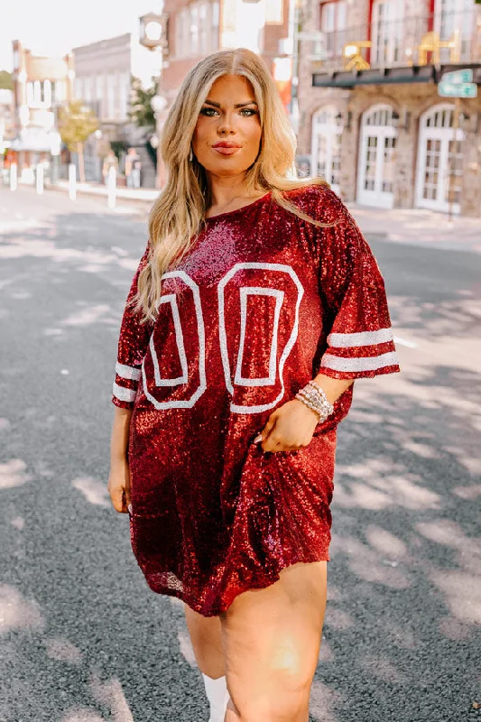 Ready To Shimmer Sequin Mini Dress in Crimson Curves Trendy A-Line Mini Dress