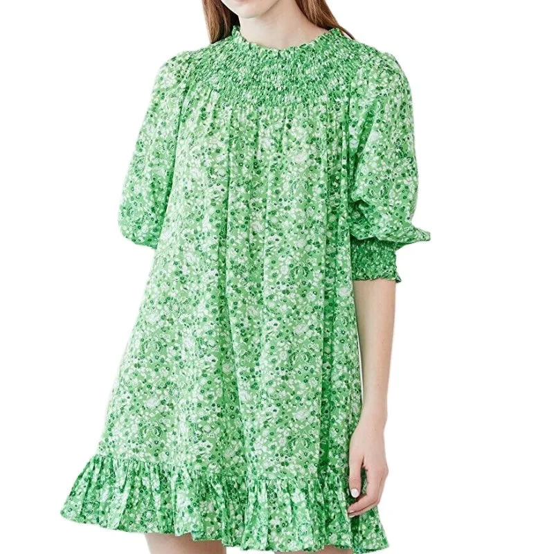 RIXO London Tuckernuck Green Meadow Ditsy Azalea Smocked Mini Dress Size XS Elegant Silk Mini Dress