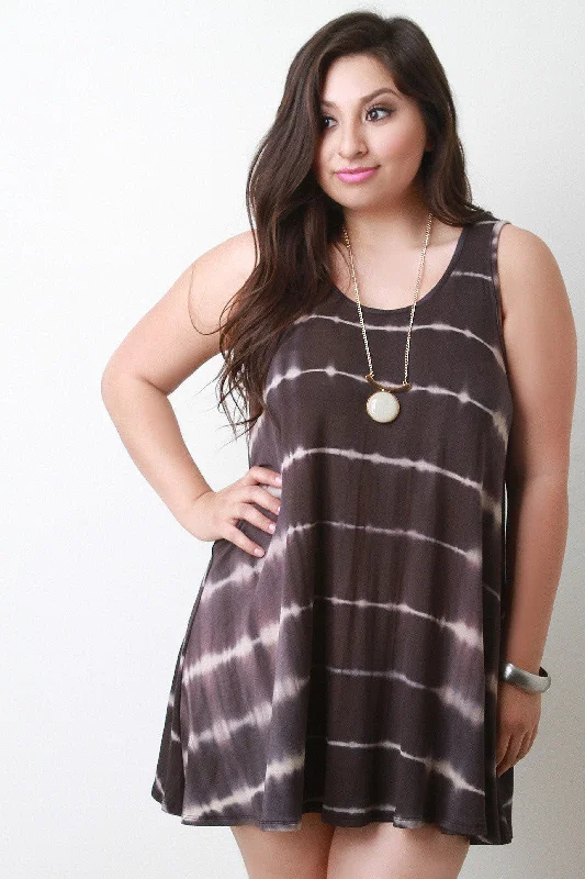 Striped Tie Dye Sleeveless Mini Dress Elegant Mini Dress with Ruffles