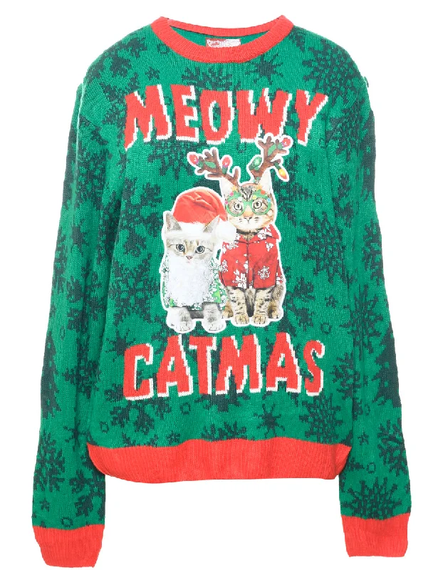 Green Christmas Jumper - L Soft Cozy Warm