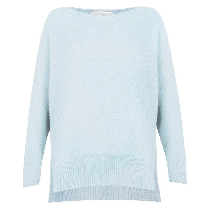 Marley Round Neck Easy Fit Jumper in Pale Blue Turtle Neck Boat Neck Asymmetrical Neck