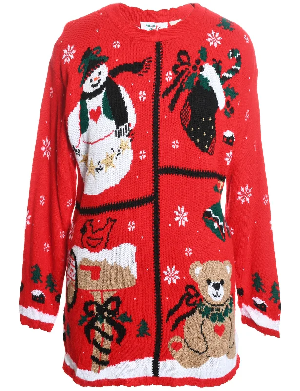 Snowman Christmas Jumper - M Silk Blend Satin Velvet