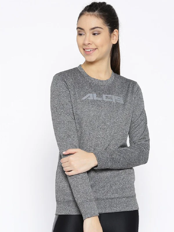 Alcis Women Charcoal Grey Solid Sweatshirt Hoodie with Hem Lace Feminine Delicate