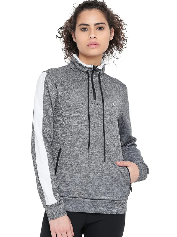 Alcis Women Grey & Black Solid Sweatshirt 236WSS076 Hoodie with Illustration Artistic Creative