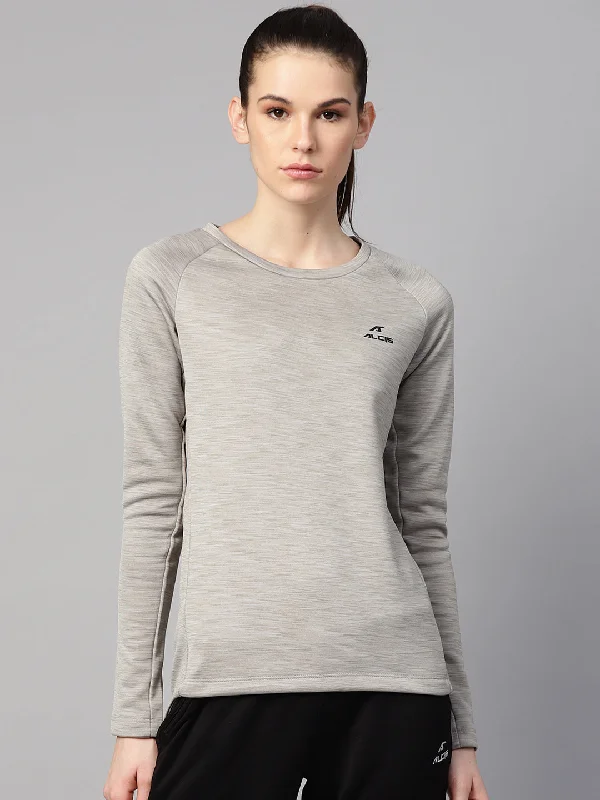 Alcis Women Grey Melange Solid Sweatshirt Oversized Hoodie Comfort Casual