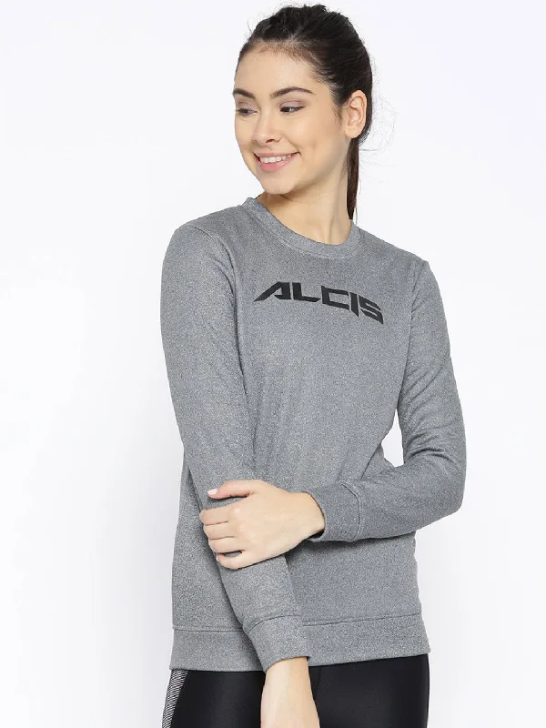Alcis Women Grey Melange Solid Sweatshirt Hoodie with Belted Waist Structured Tailored