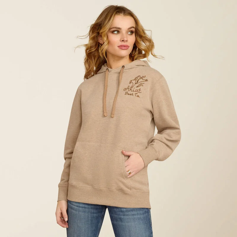 Ariat Women's Bronco Stitch Hoodie in Dark Oatmeal Heather Hoodie with Zipper Placket Modern Functional