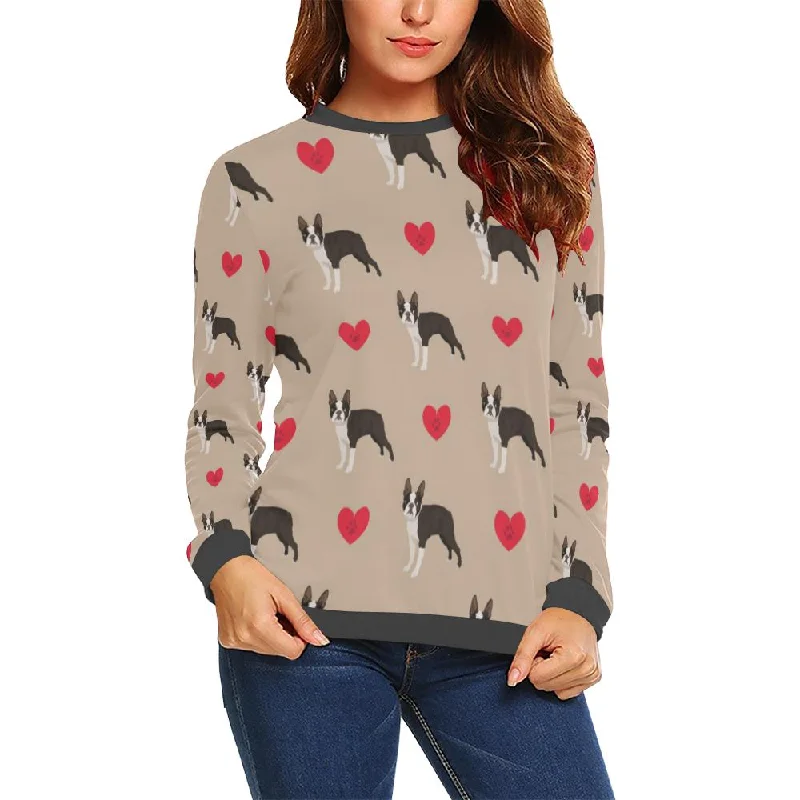 Boston Terrier Heart Paw Pattern Print Women's Sweatshirt Hoodie with Applique Textured Unique Boston Terrier Heart Paw Pattern Print Women's Sweatshirt Hoodie with Applique Textured Unique