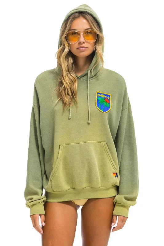 CALIFORNIA PALM PATCH PULLOVER RELAXED HOODIE - FADED ARMY Hoodie with High Neck Warm Protective CALIFORNIA PALM PATCH PULLOVER RELAXED HOODIE - FADED ARMY Hoodie with High Neck Warm Protective