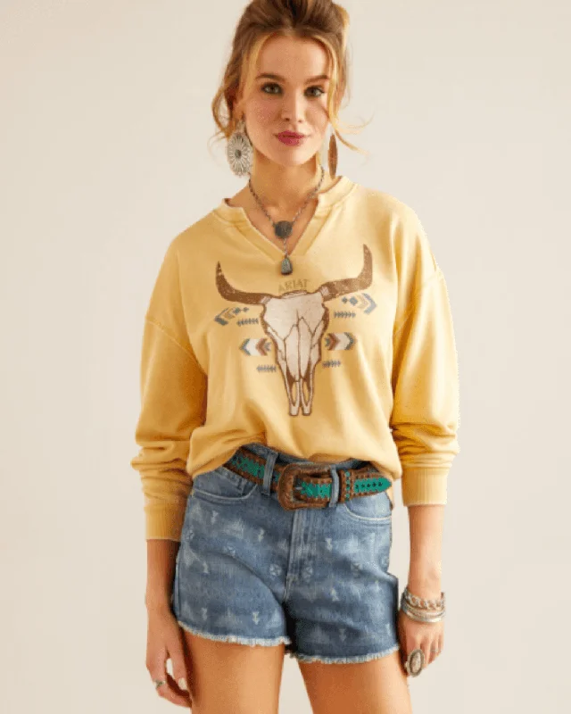 Ariat Women's Jojoba Bandana Skull Sweatshirt 10048623 Hoodie with Hem Raw Edge Edgy Unfinished