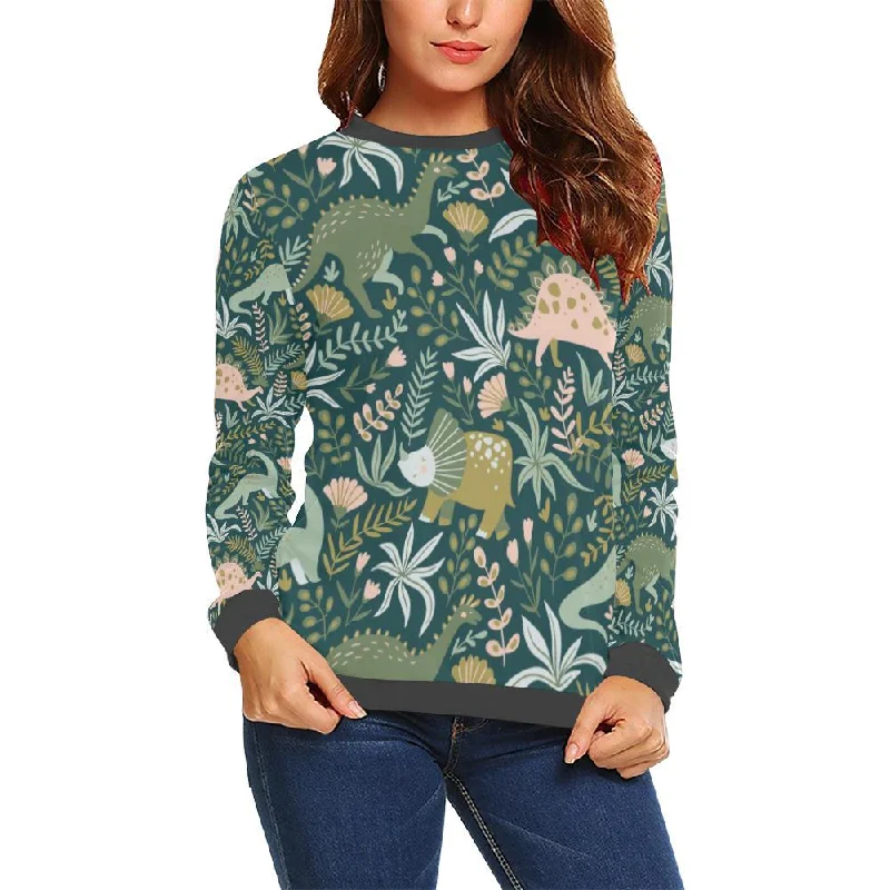 Dino Dinosaur Flower Leaf Pattern Print Women's Sweatshirt Hoodie with Hidden Zipper Minimalist Clean Dino Dinosaur Flower Leaf Pattern Print Women's Sweatshirt Hoodie with Hidden Zipper Minimalist Clean