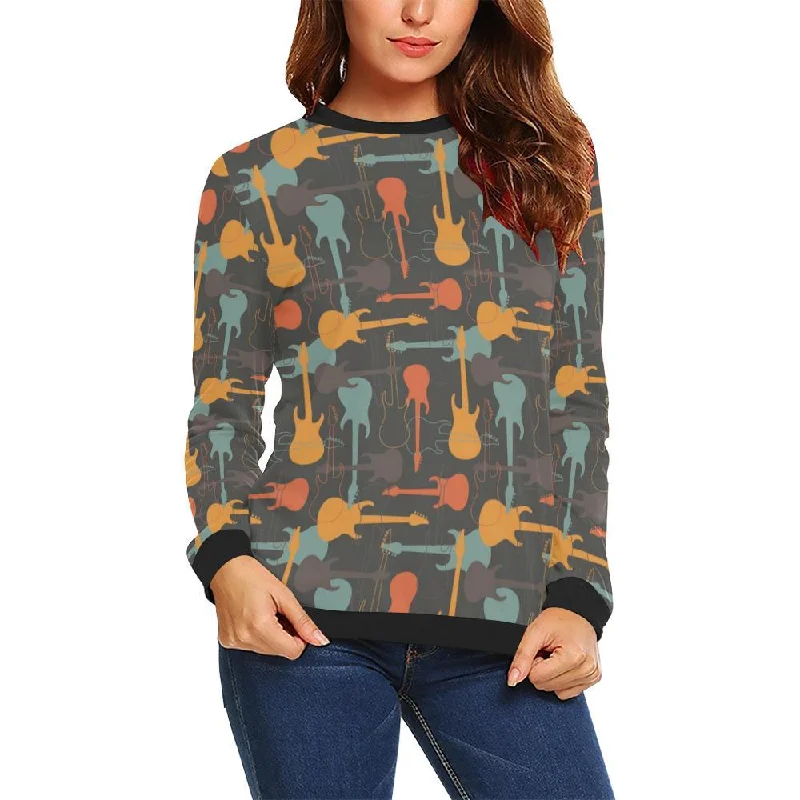 Electric Guitar Colorful Pattern Print Women Crewneck Sweatshirt Hoodie with Belted Waist Structured Tailored