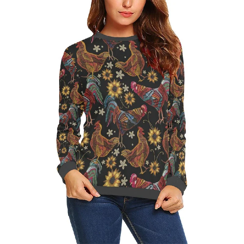 Farm Chicken Hen Flower Pattern Print Women's Sweatshirt Graphic Hoodie Design Print Farm Chicken Hen Flower Pattern Print Women's Sweatshirt Graphic Hoodie Design Print