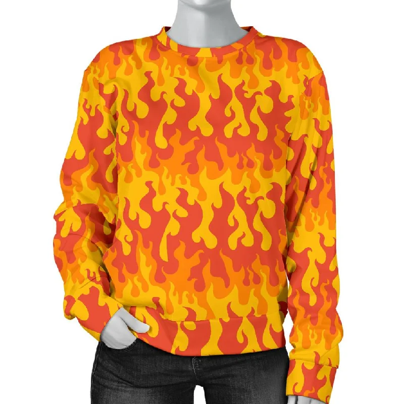 Fire Flame Print Pattern Women's Sweatshirt Hoodie with Ribbed Cuffs Snug Fit Comfort Fire Flame Print Pattern Women's Sweatshirt Hoodie with Ribbed Cuffs Snug Fit Comfort