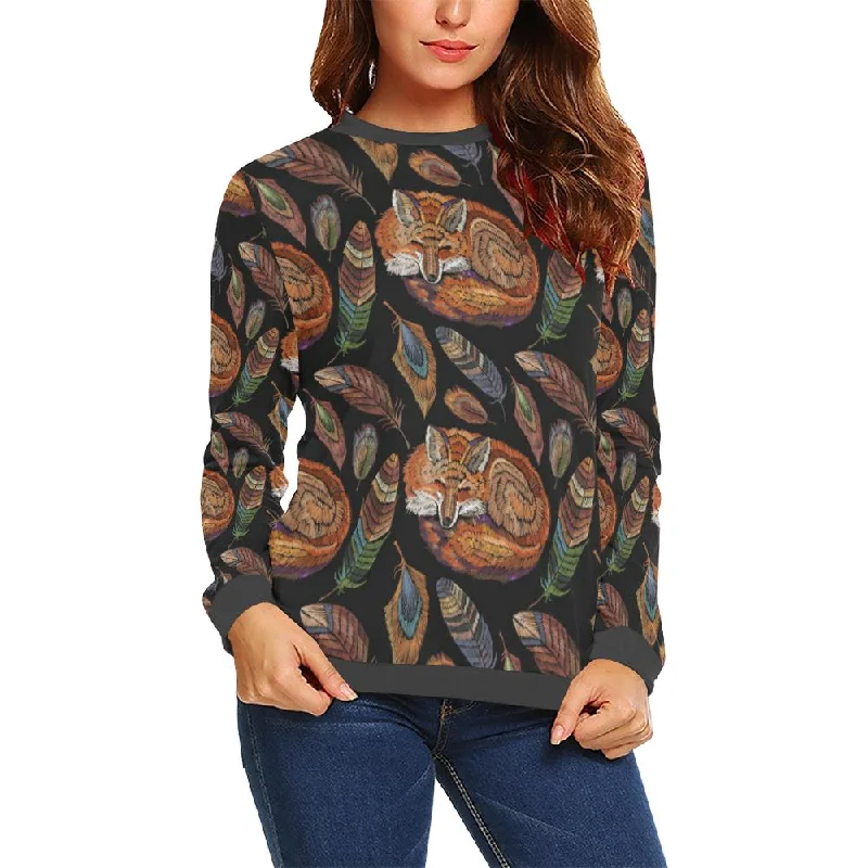 Fox Feather Pattern Print Women's Sweatshirt Cotton Hoodie Fleece Lining Warmth