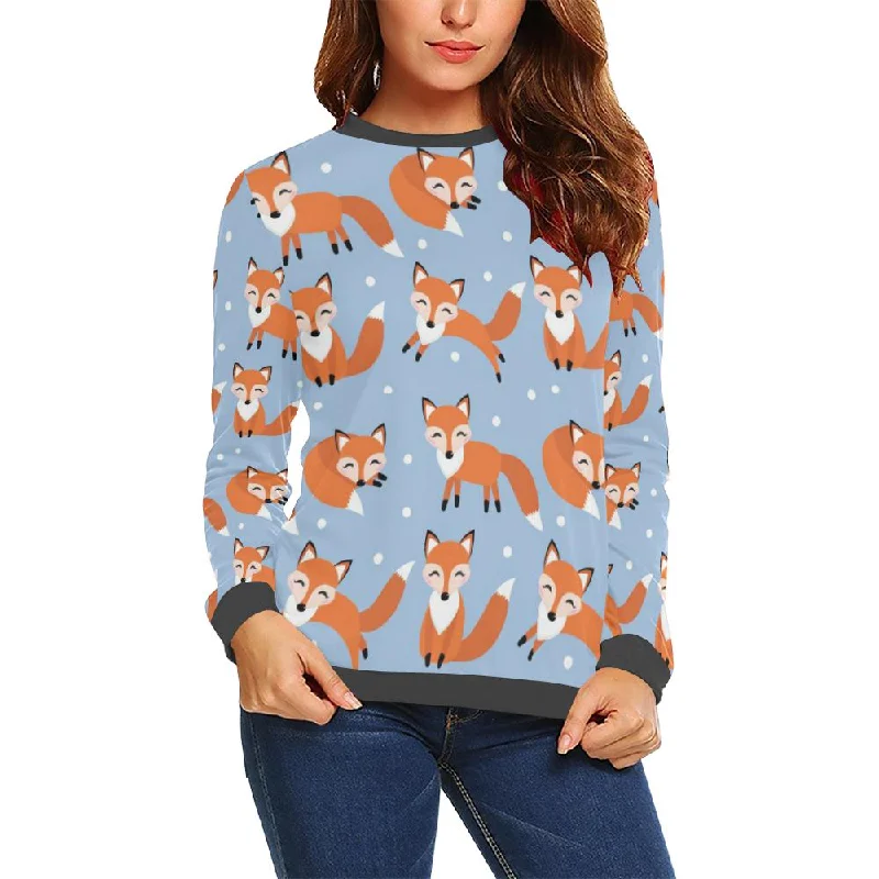 Fox Snow Pattern Print Women's Sweatshirt Hoodie with Hem Ribbing Snug Secure