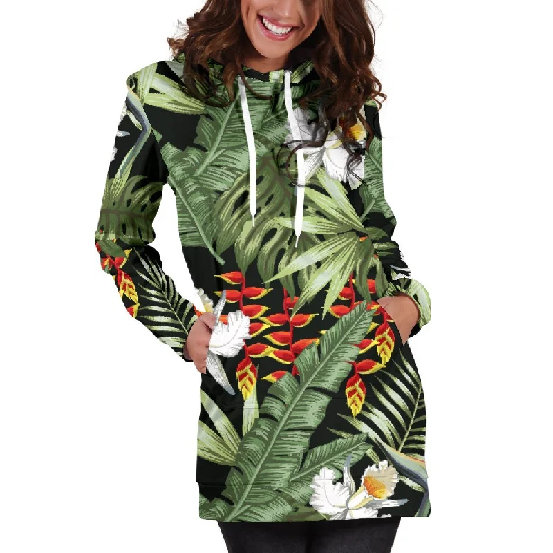 Hawaii Tropical Plants Pattern Print Pullover Hoodie Dress Hoodie with Relaxed Fit Easy Casual